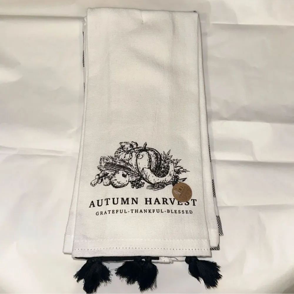 MRKT Autumn Harvest Black White Graphic Gingham Plaid Cotton Towel Gift Set
